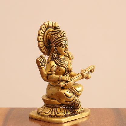 5" Superfine Small Brass Ganesh Lakshmi Saraswati Idols set of 3 Peace