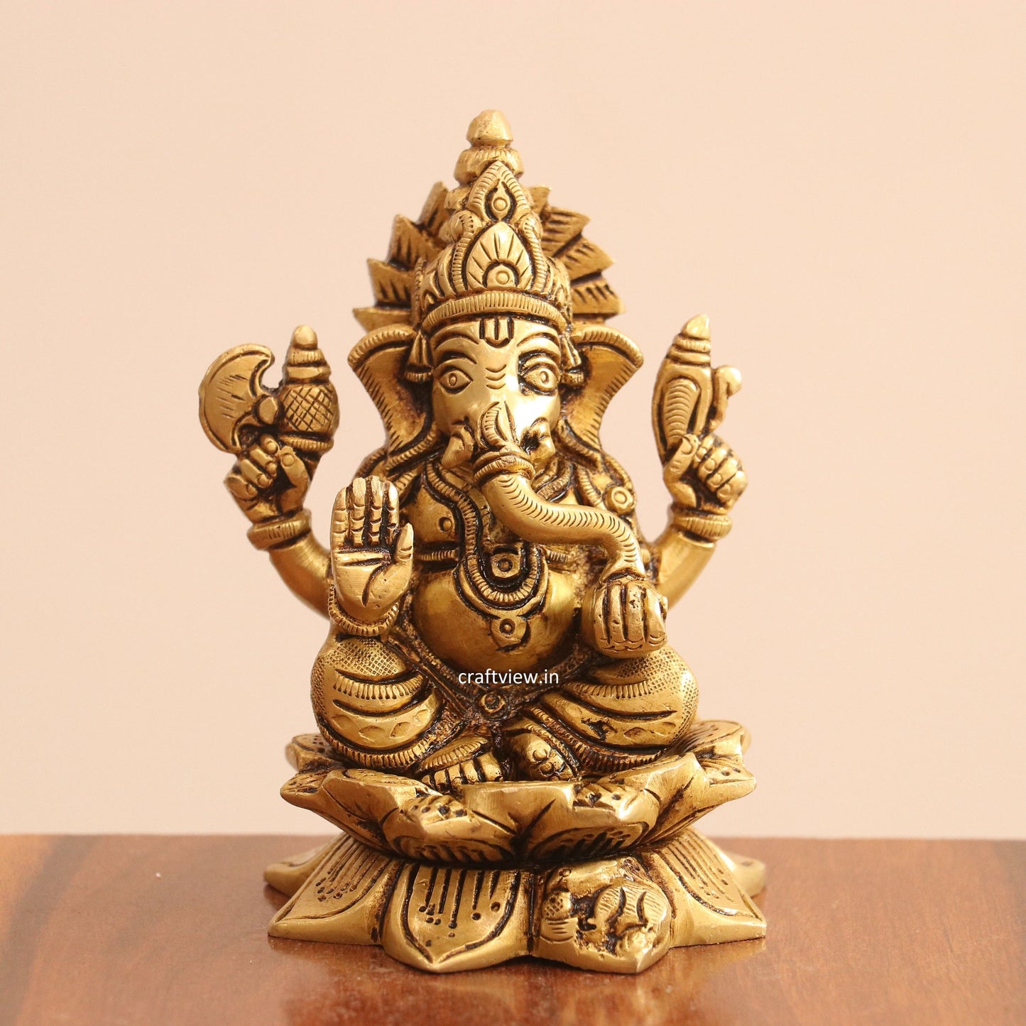 4.5"Brass Superfine Lotus Ganesh Lakshmi Saraswati Idols set of 3 Peace