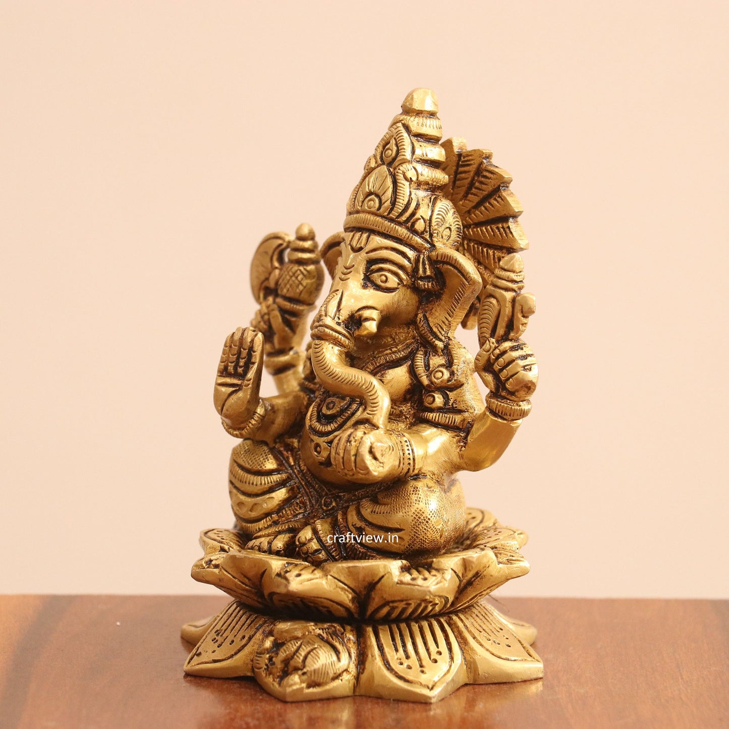 4.5"Brass Superfine Lotus Ganesh Lakshmi Saraswati Idols set of 3 Peace