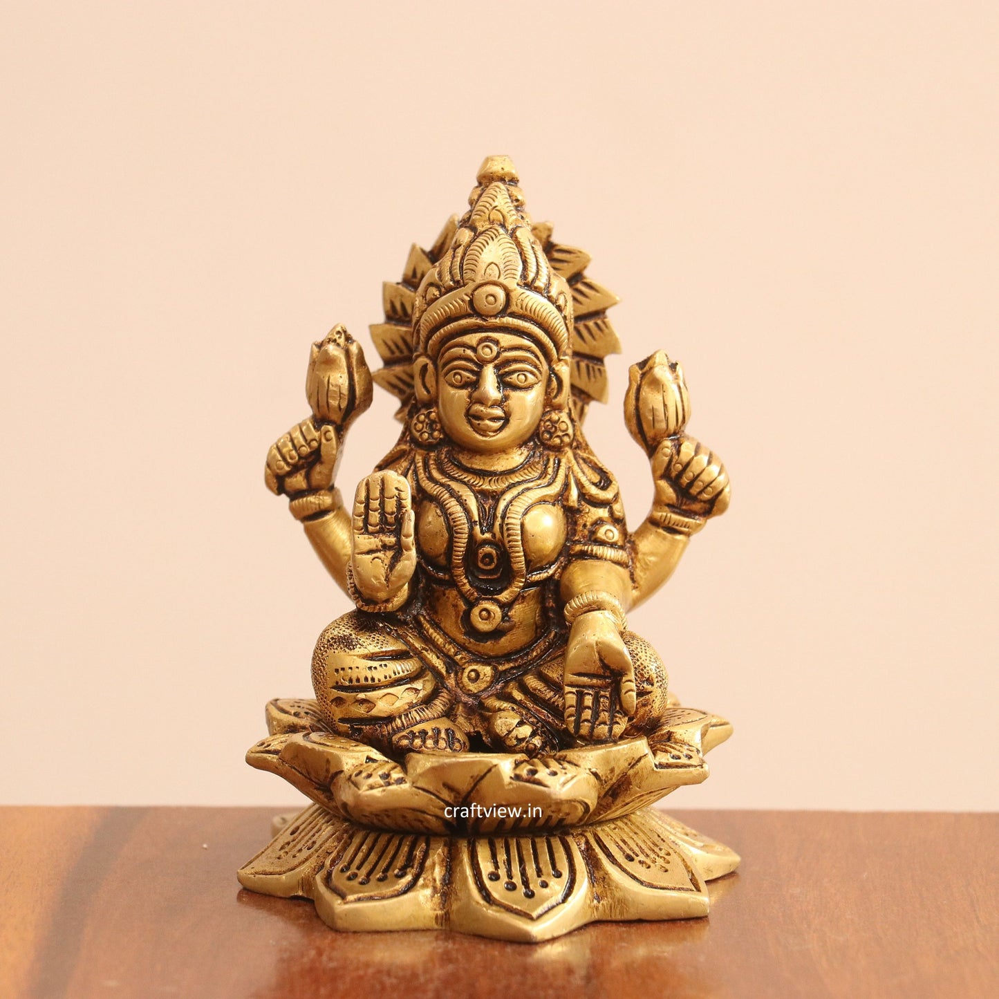 4.5"Brass Superfine Lotus Ganesh Lakshmi Saraswati Idols set of 3 Peace