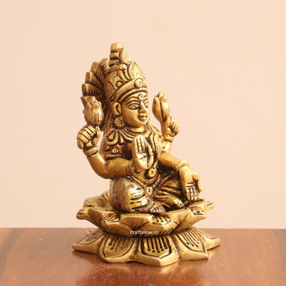 4.5"Brass Superfine Lotus Ganesh Lakshmi Saraswati Idols set of 3 Peace