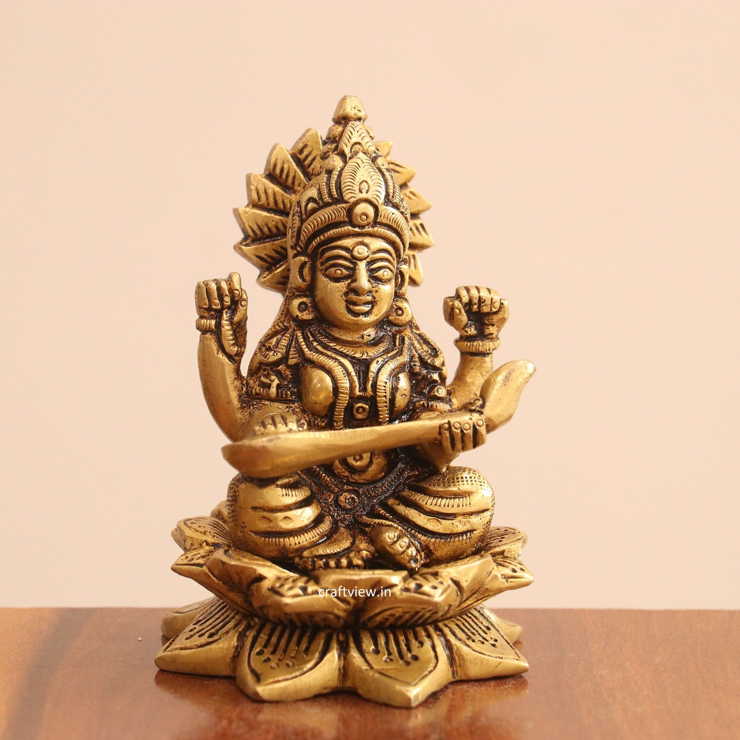 4.5"Brass Superfine Lotus Ganesh Lakshmi Saraswati Idols set of 3 Peace