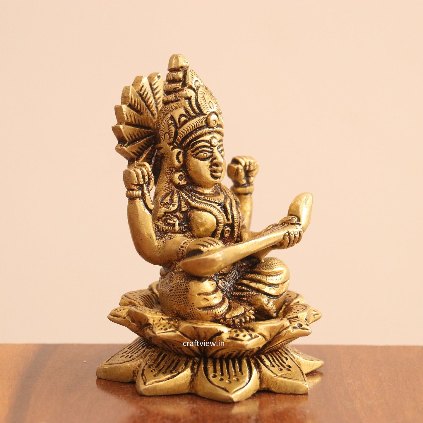 4.5"Brass Superfine Lotus Ganesh Lakshmi Saraswati Idols set of 3 Peace