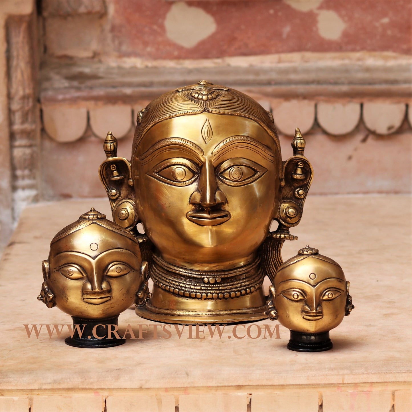 3 Pieces Brass  Gouri Head Figurane Showpiece