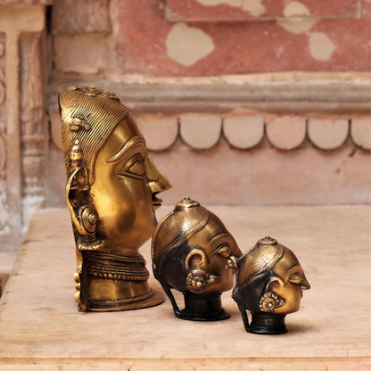 3 Pieces Brass  Gouri Head Figurane Showpiece