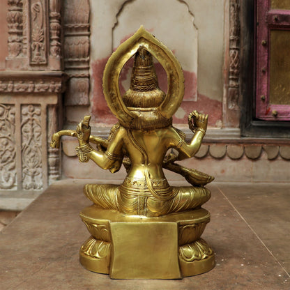 Brass Saraswati Statue Sitting On Base