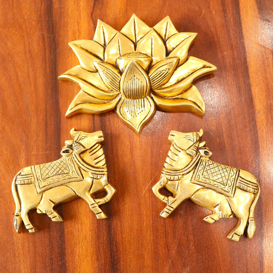 5.5" Home Décor, Handmade Divine Cow The Cow With Brass Lotus (Set of 3 pcs) Craftsview