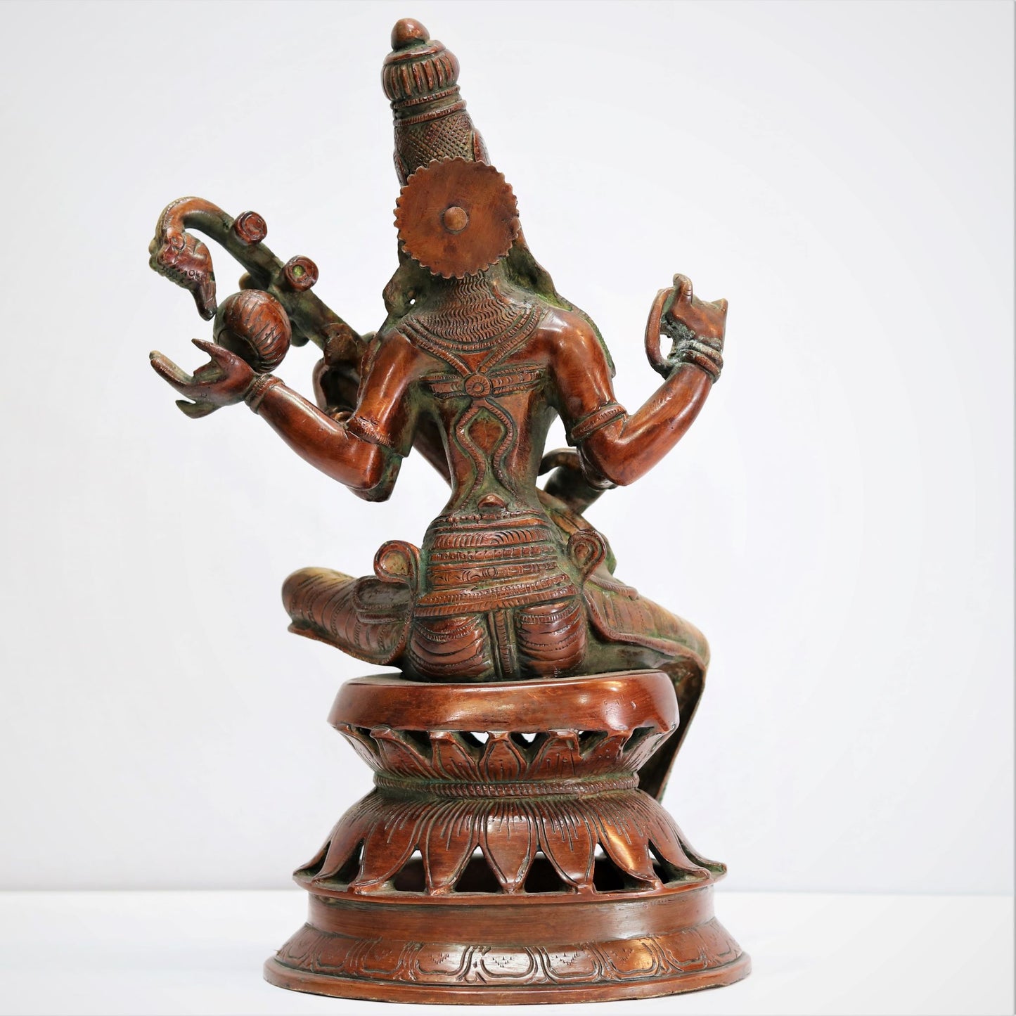 Brass Saraswati Statue sitting on lotus 12"