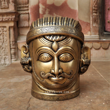 Brass Shiva Head Figurine 11"