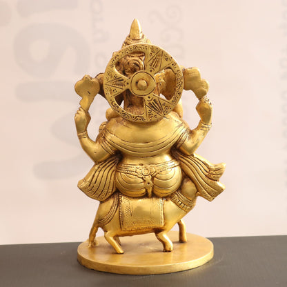 11" Brass Lord Ganesha Statue Sited On Musak