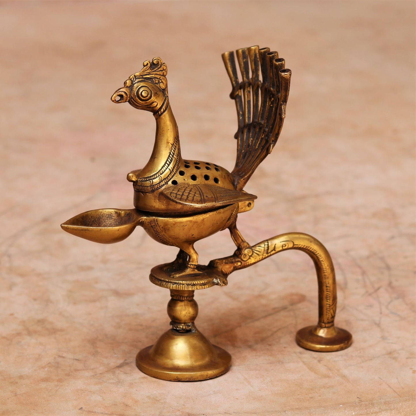 Brass Peacock Incense Burner With Diya.