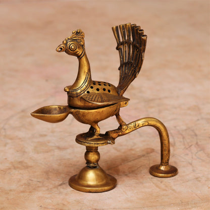 Brass Peacock Incense Burner With Diya.