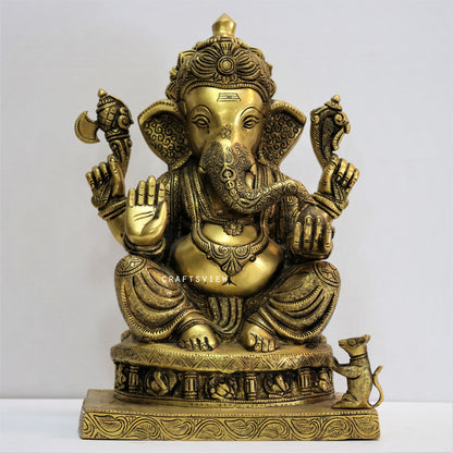 Brass Ganesha Statue Sitting on Lalitsana. 14"