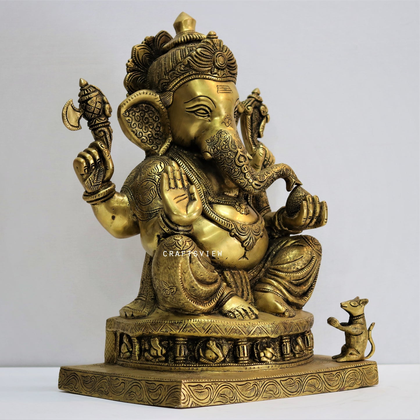 Brass Ganesha Statue Sitting on Lalitsana. 14"