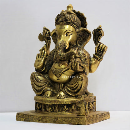 Brass Ganesha Statue Sitting on Lalitsana. 14"