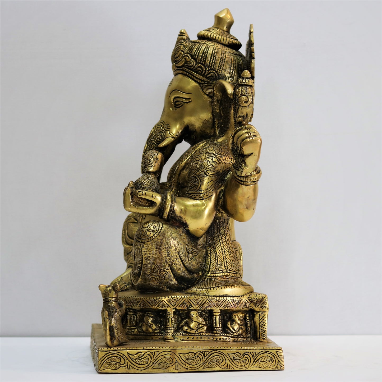 Brass Ganesha Statue Sitting on Lalitsana. 14"