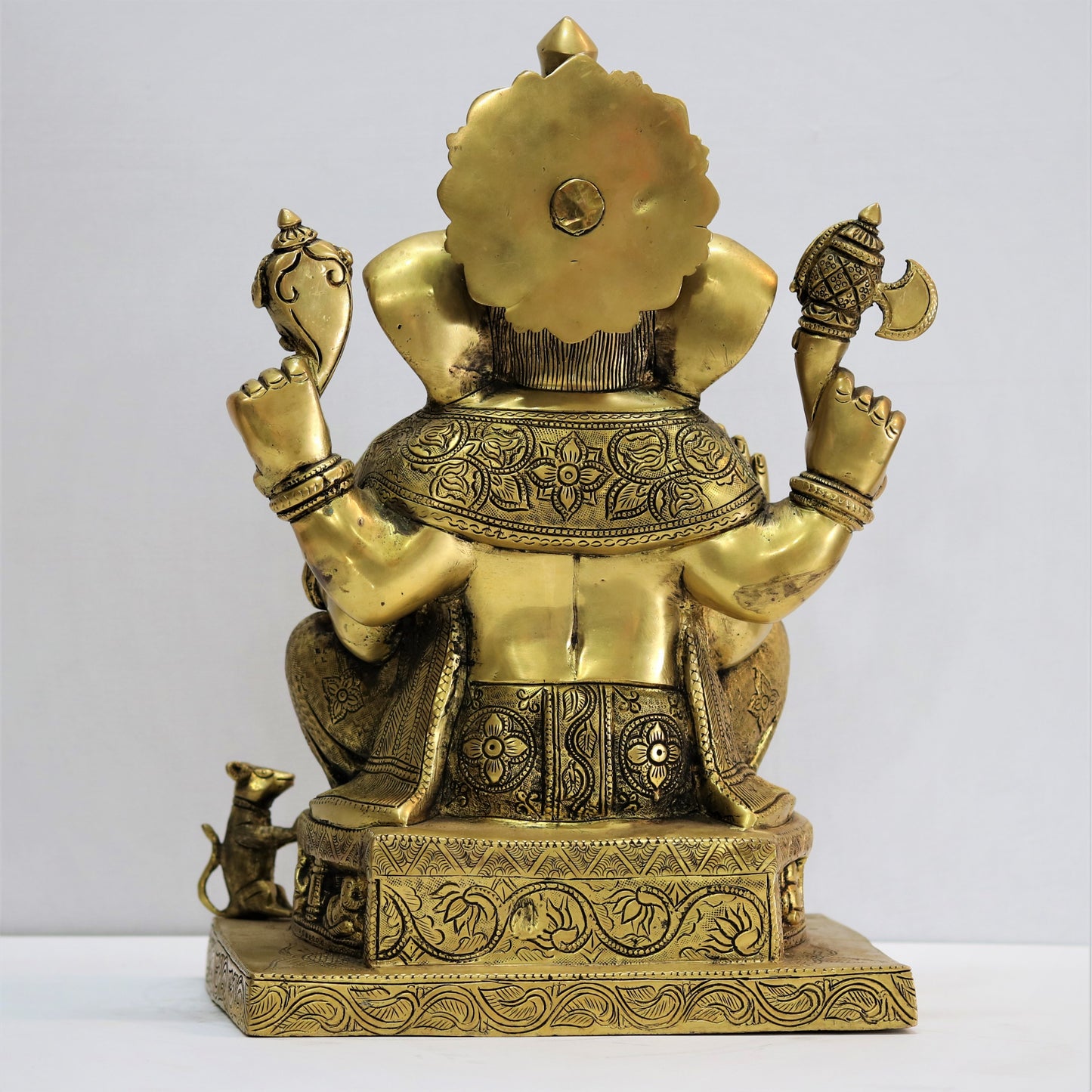 Brass Ganesha Statue Sitting on Lalitsana. 14"