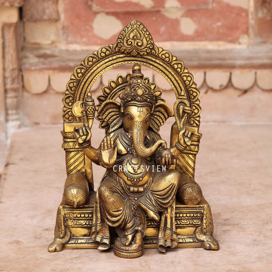 Brass Ganesh Statue Sitting On Sinhansan 16"