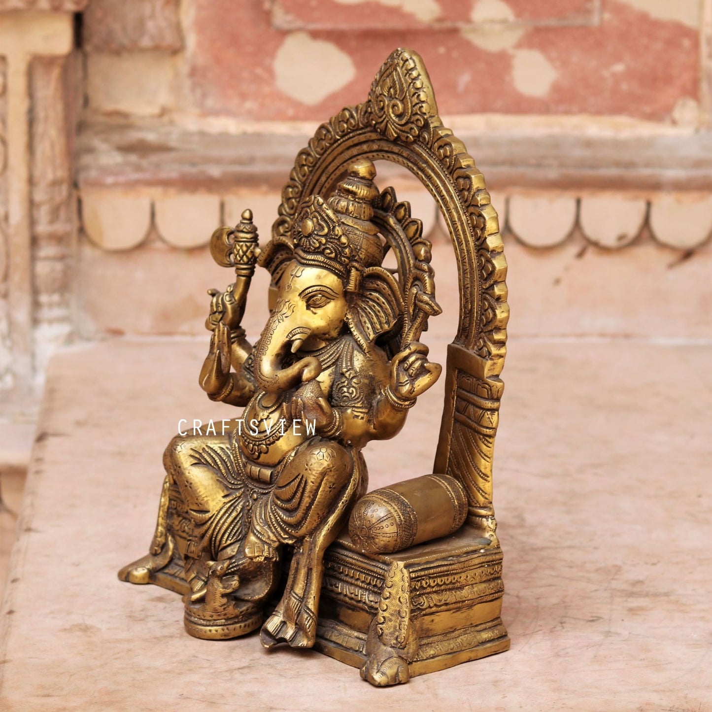 Brass Ganesh Statue Sitting On Sinhansan 16"