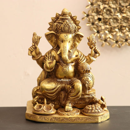 Brass Ganesha Statue Golden Finished 13"