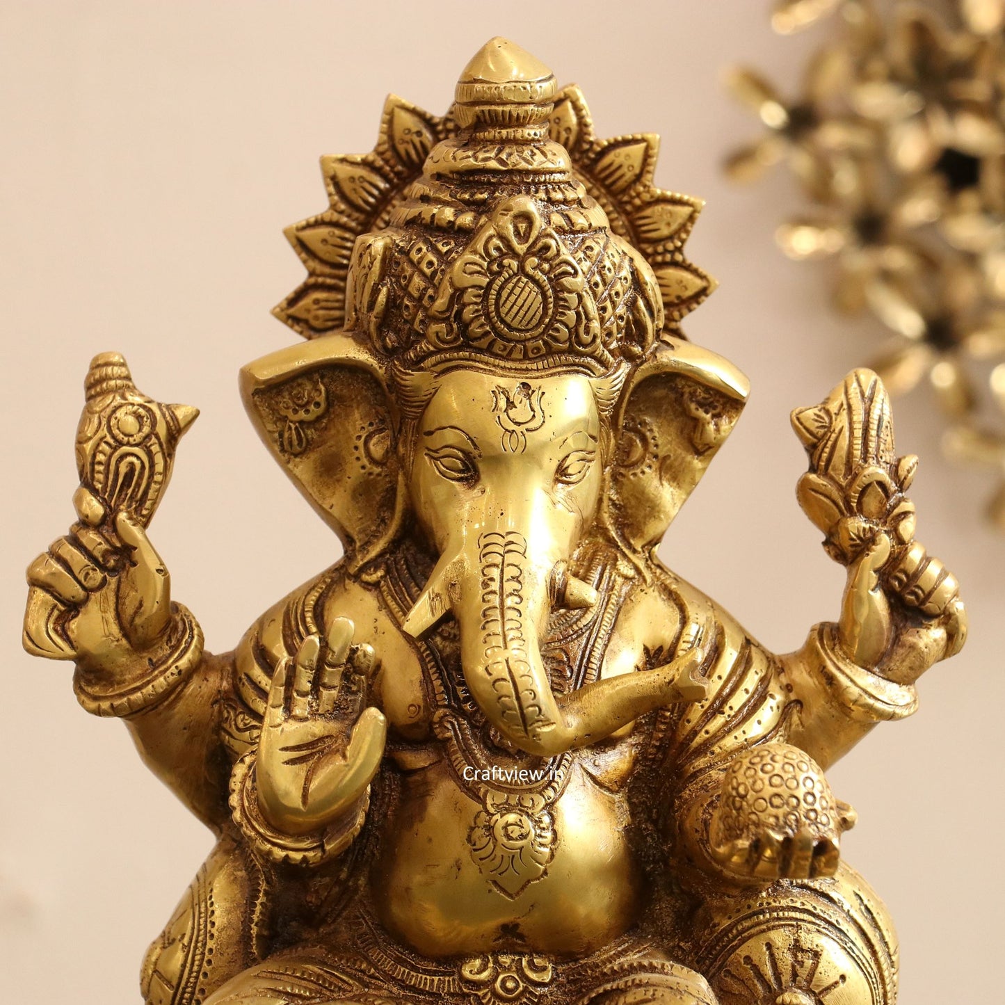 Brass Ganesha Statue Golden Finished 13"