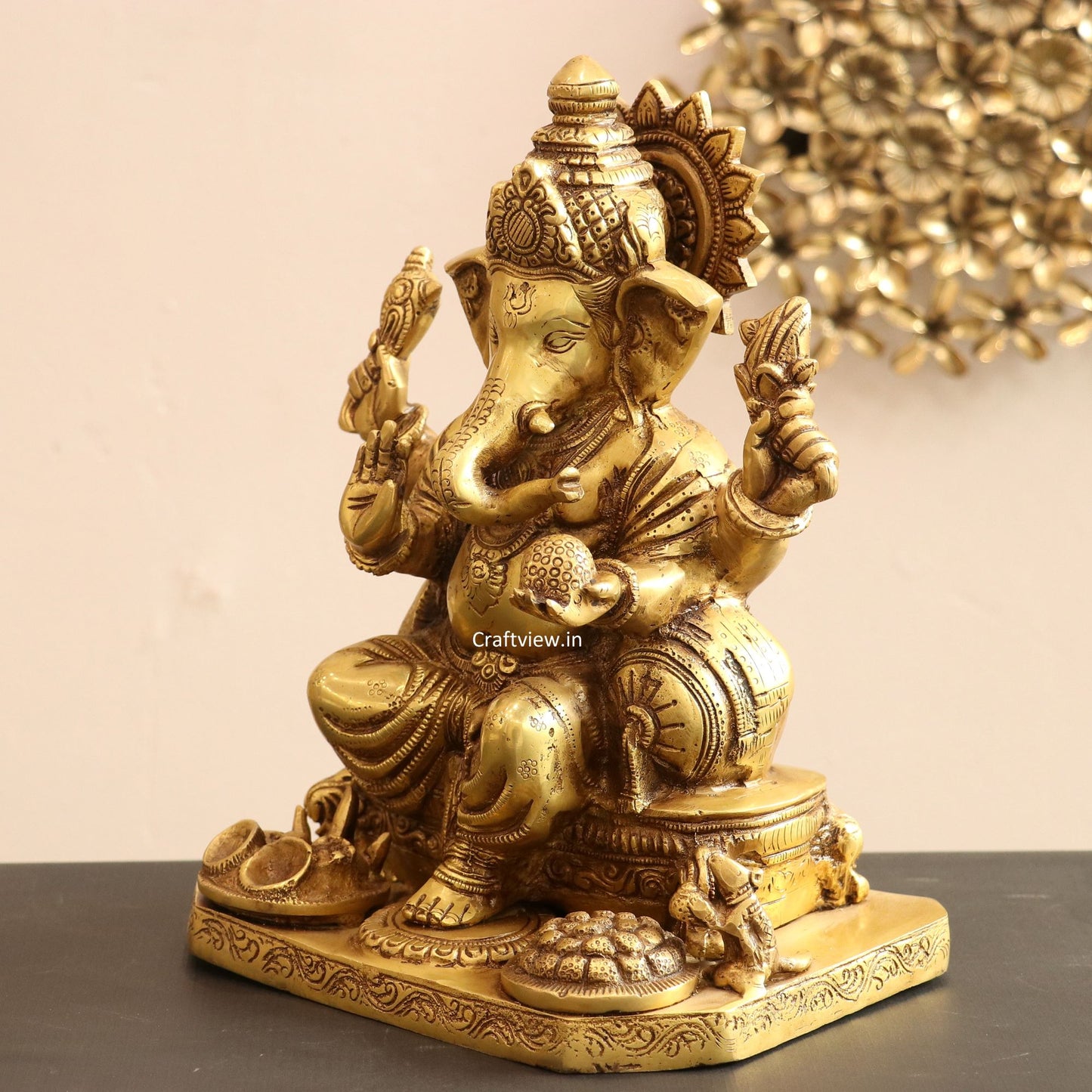 Brass Ganesha Statue Golden Finished 13"