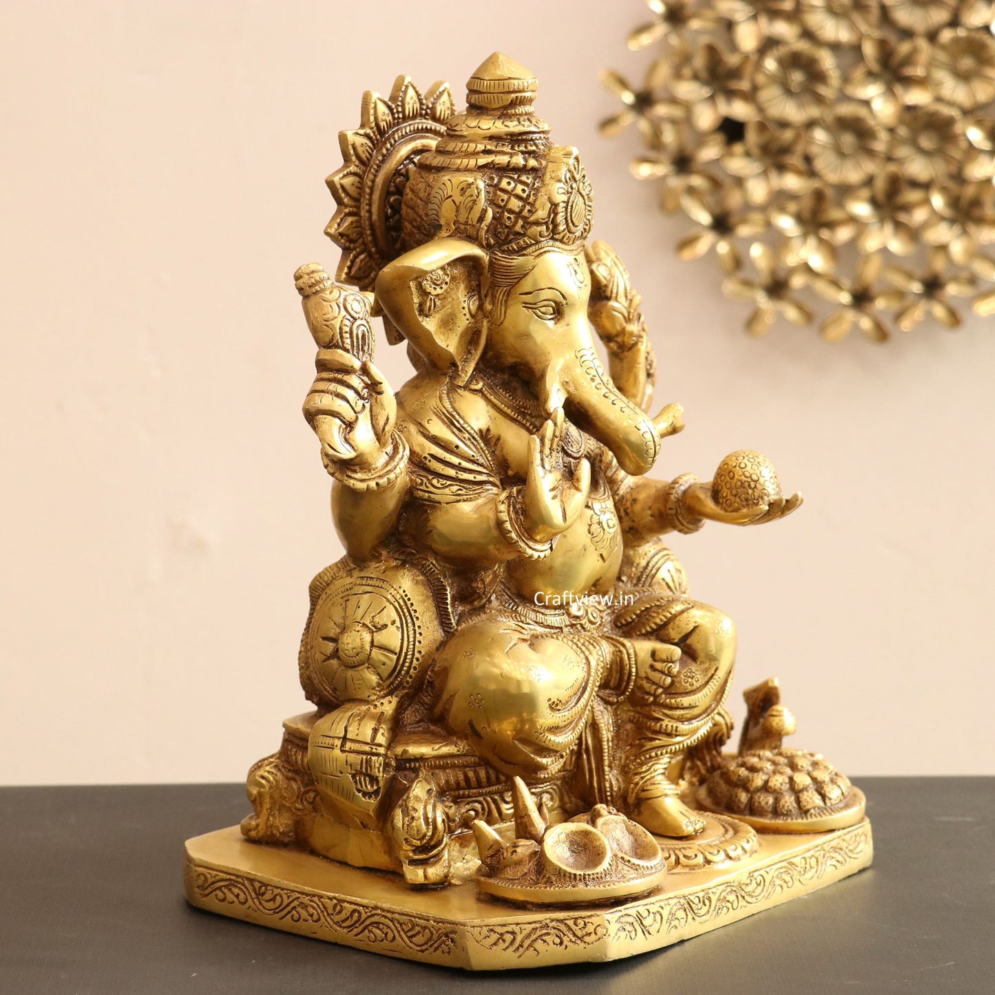 Brass Ganesha Statue Golden Finished 13"