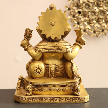 Brass Ganesha Statue Golden Finished 13"