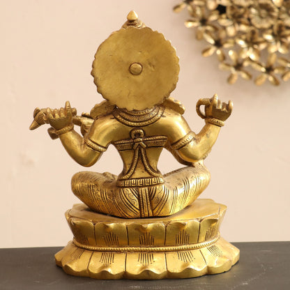 Brass Saraswati Idol sitting on lotus