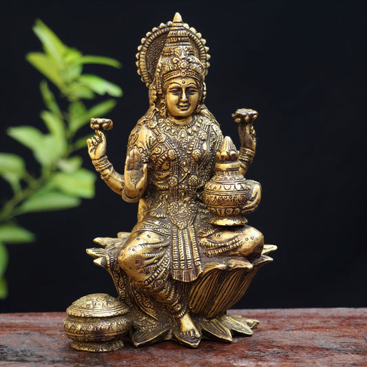 Brass Lakshmi Sitting On Lotus Base