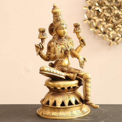 Brass Maa Lakshmi Statue Base On Lotus