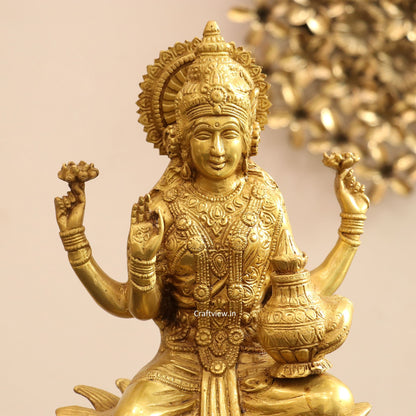 Brass Lakshmi statue sited on Lotus 12"