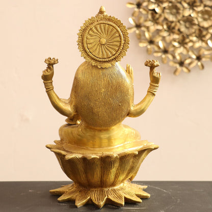 Brass Lakshmi statue sited on Lotus 12"