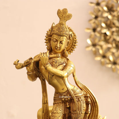 Brass Cow Krishna Idol 14"