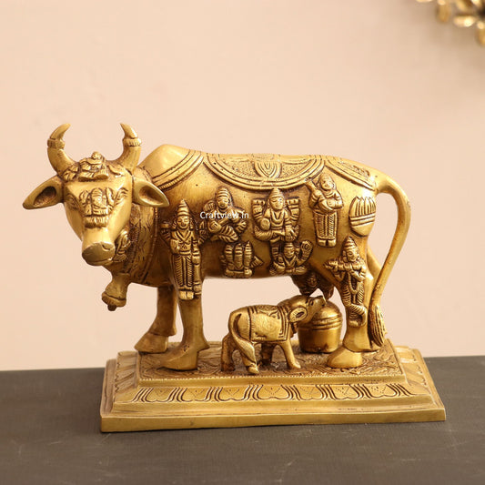 Brass Animal Cow and Calf Statue 6"