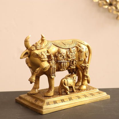 Brass Animal Cow and Calf Statue 6"