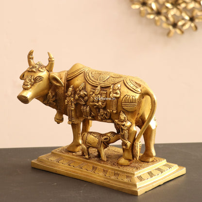 Brass Animal Cow and Calf Statue 6"