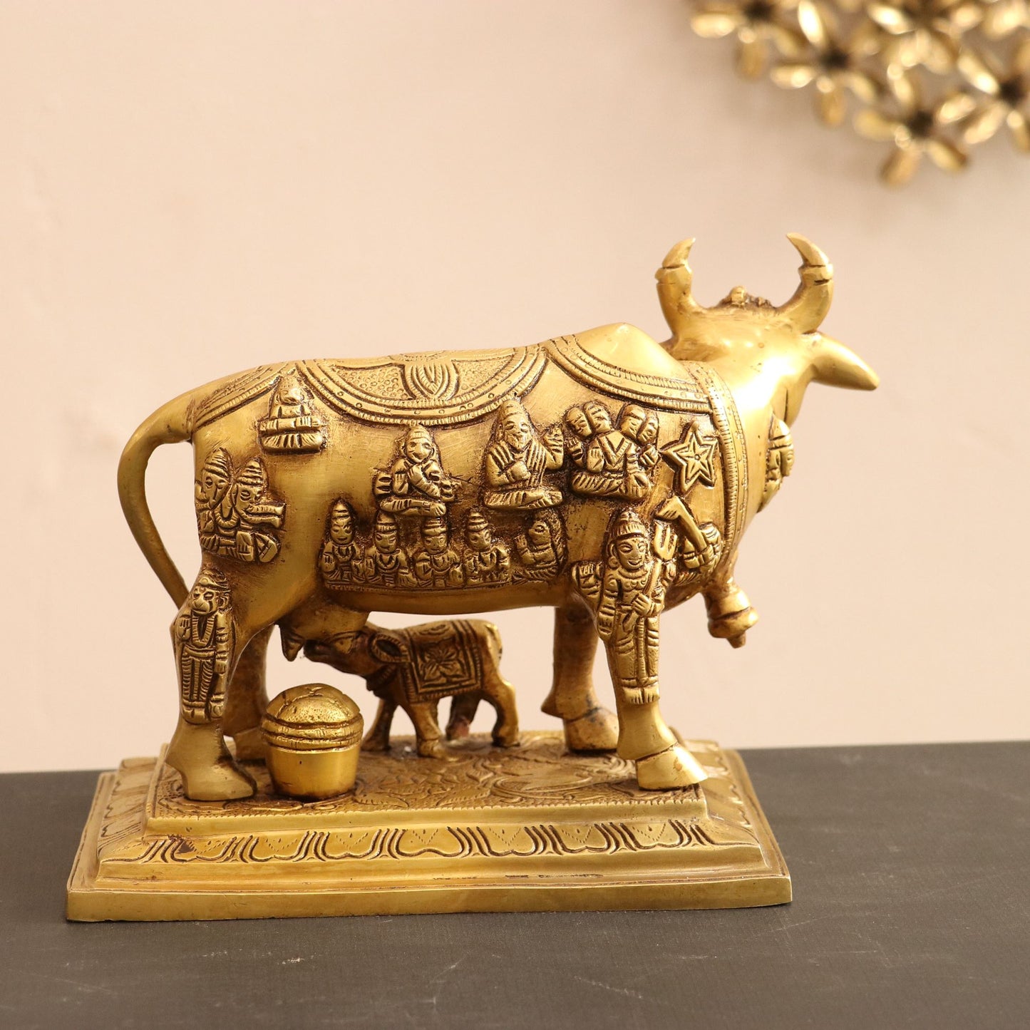 Brass Animal Cow and Calf Statue 6"