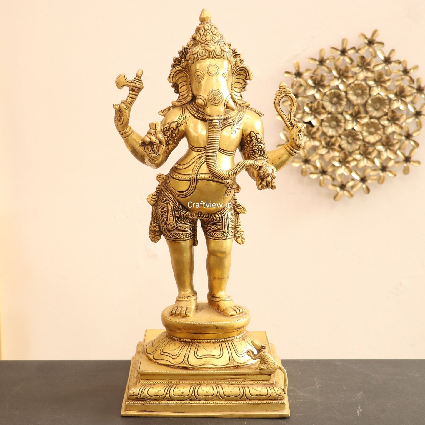 Brass Standing Lord Ganesha Statue 20"