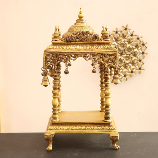 Unique brass temple with beautifully handcrafted pillars 20"