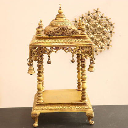 Unique brass temple with beautifully handcrafted pillars 20"