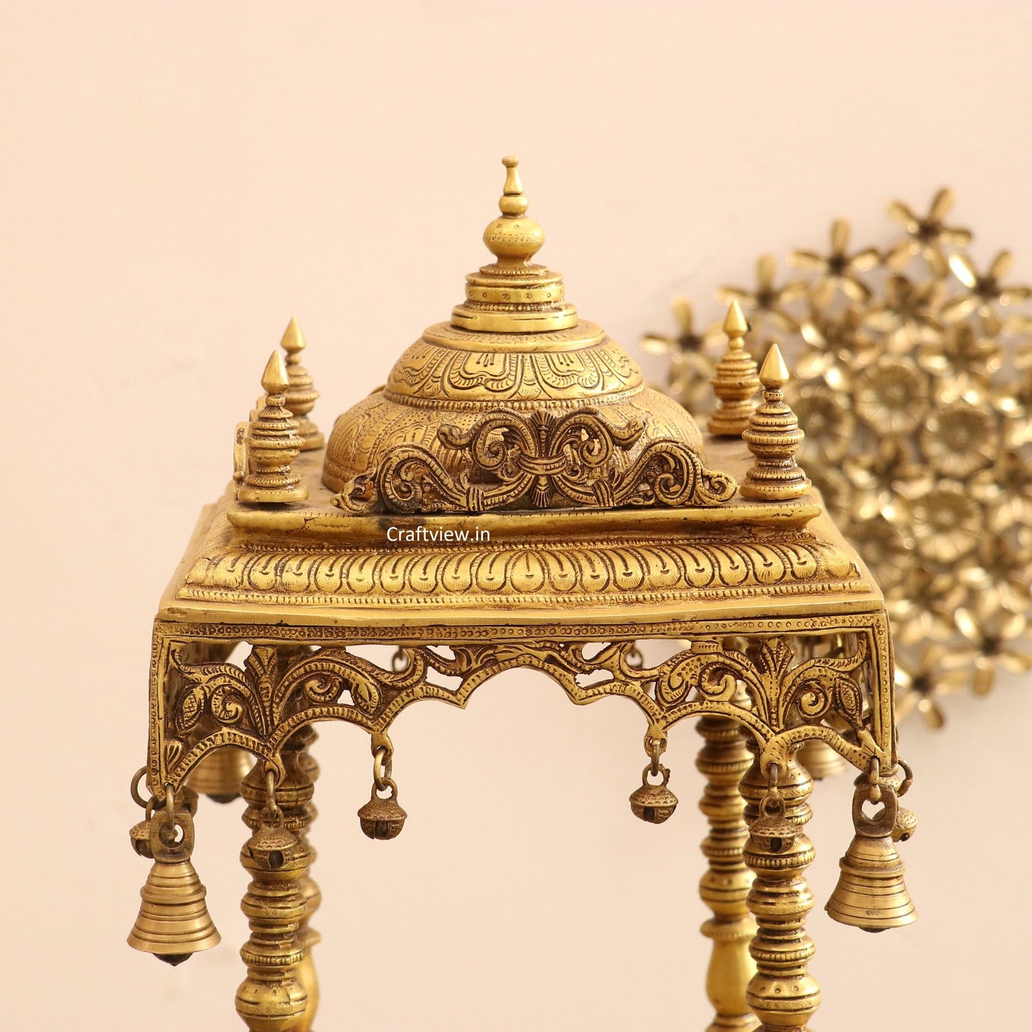 Unique brass temple with beautifully handcrafted pillars 20"