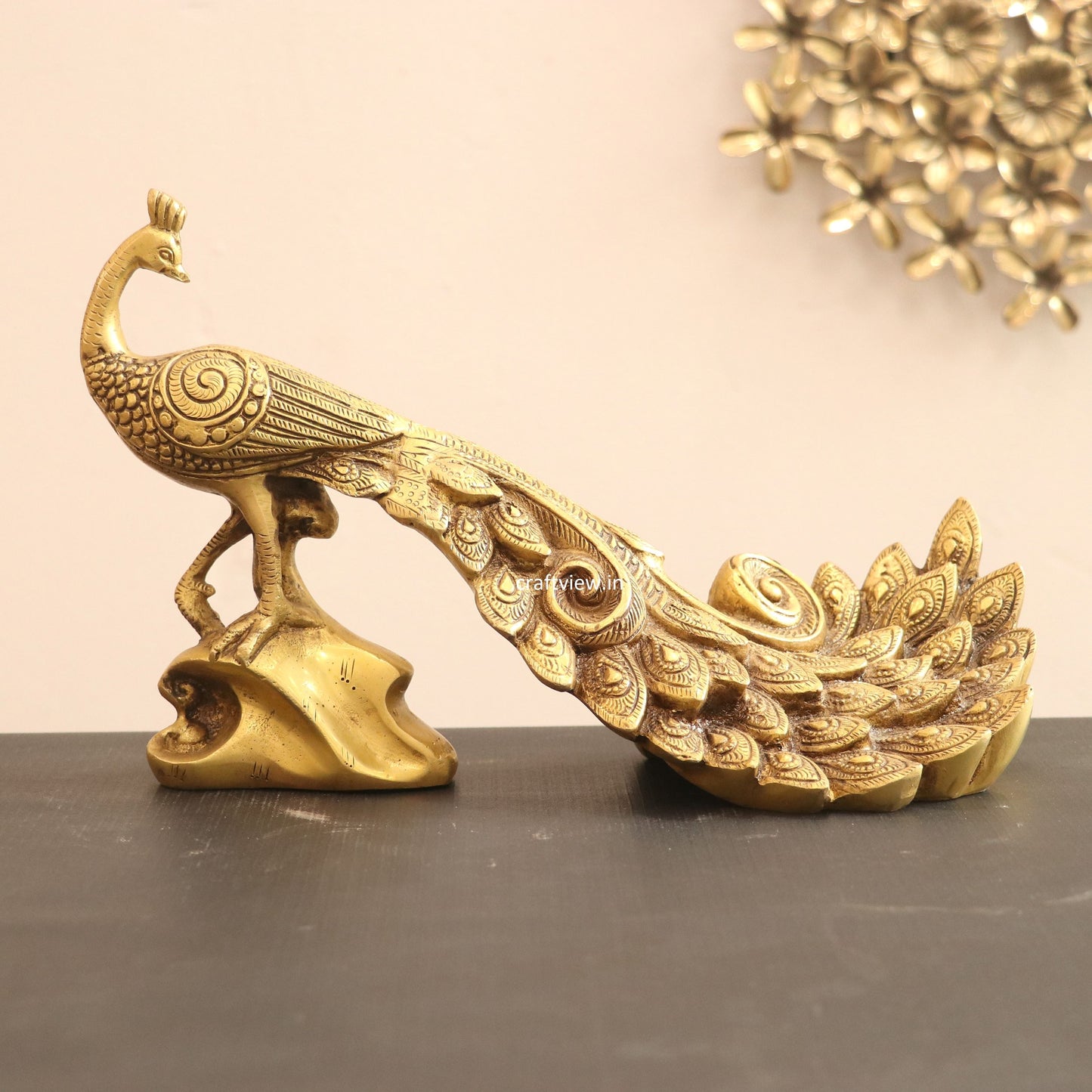 Brass Décor Peacock Figurine 7"