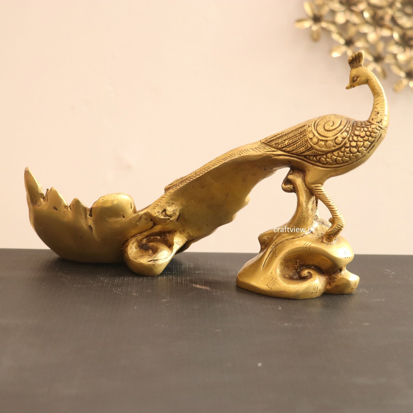 Brass Décor Peacock Figurine 7"