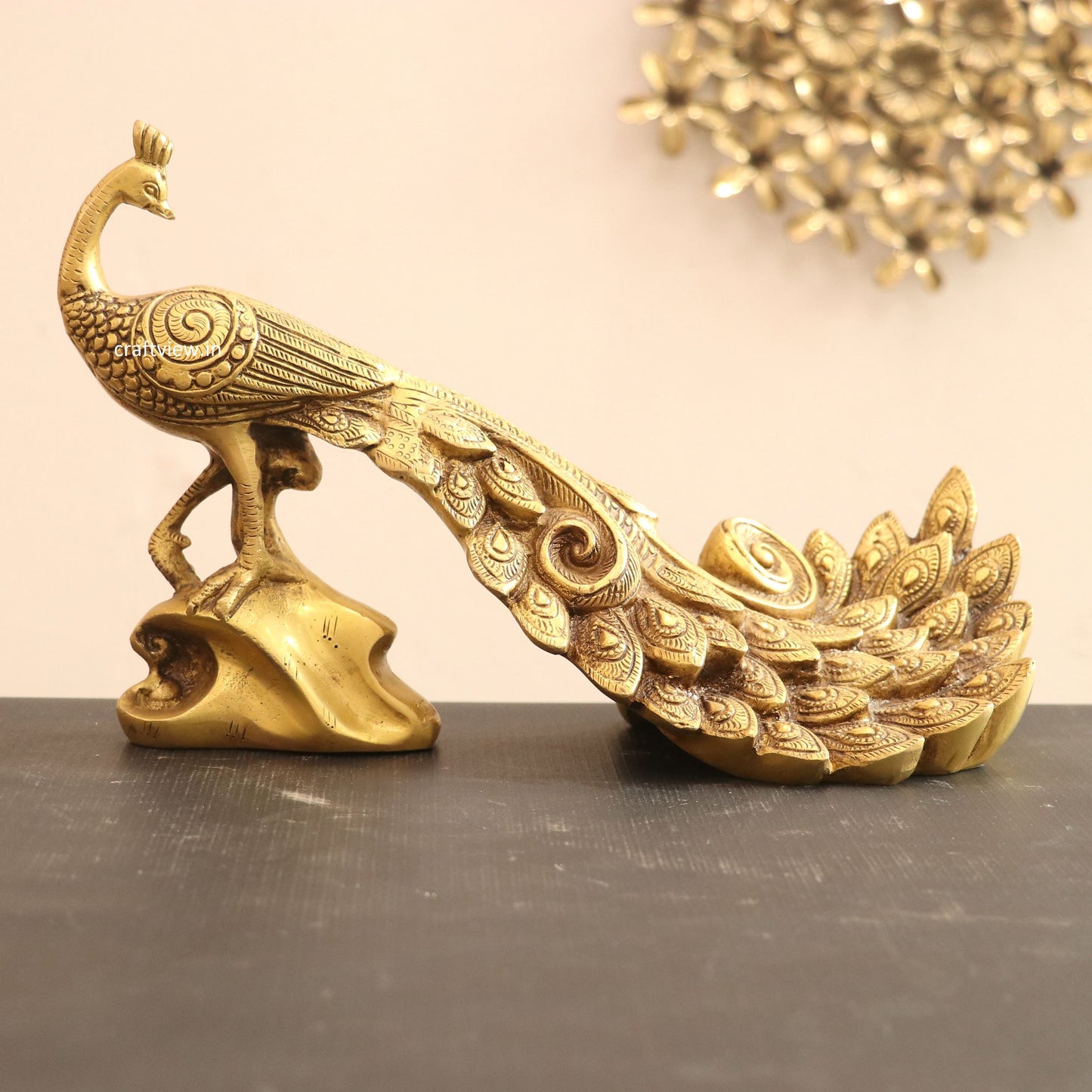 Brass Décor Peacock Figurine 7"