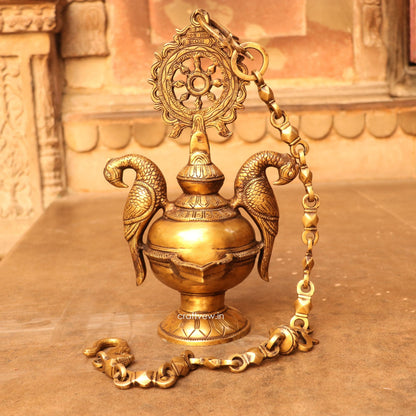 Brass Hanging Oil Lamp Décor Figurine 41"