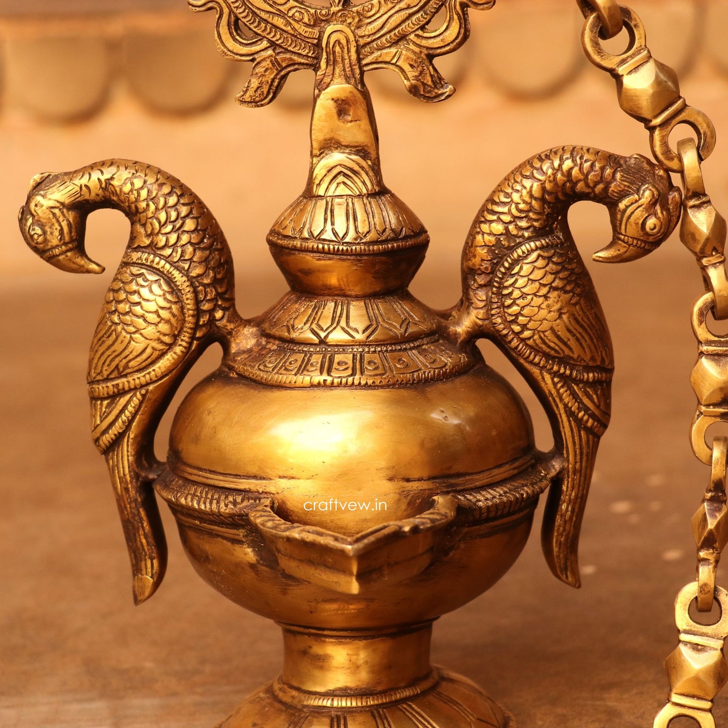 Brass Hanging Oil Lamp Décor Figurine 41"