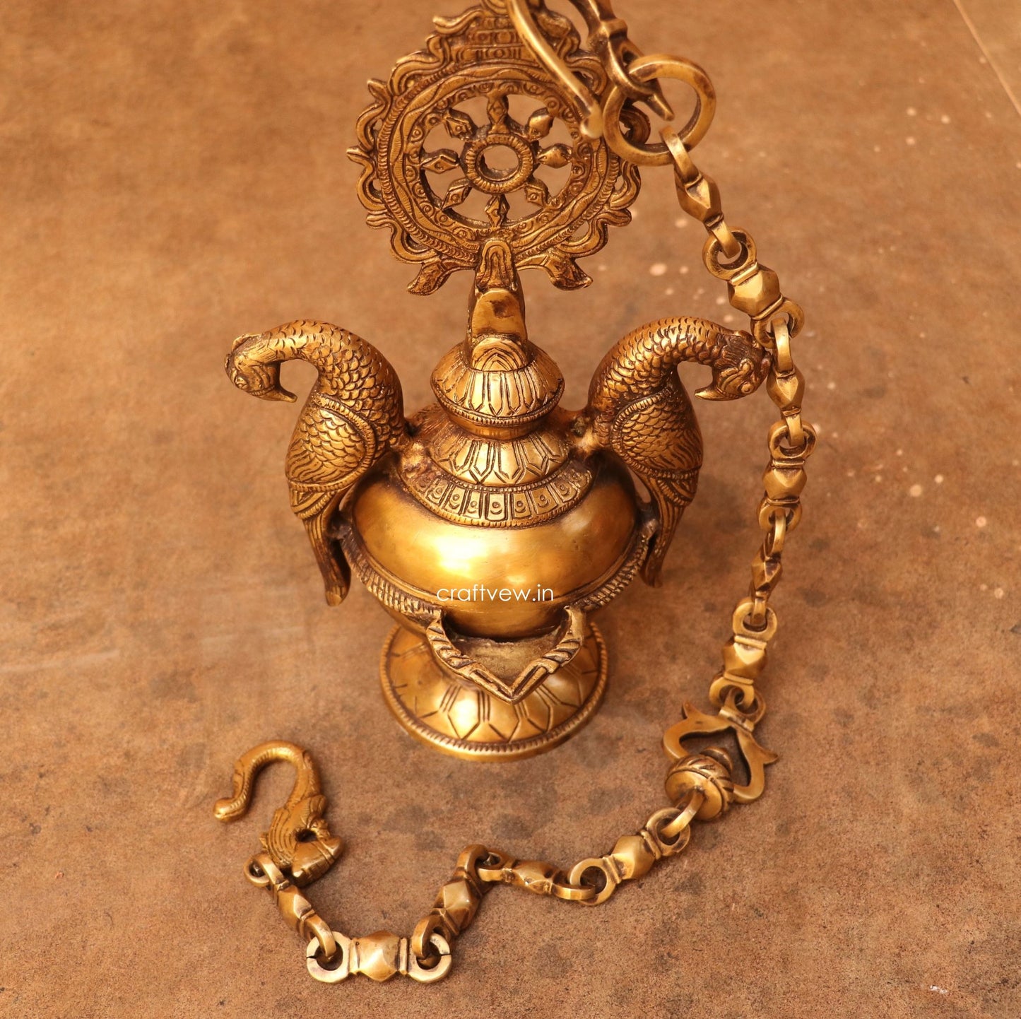 Brass Hanging Oil Lamp Décor Figurine 41"