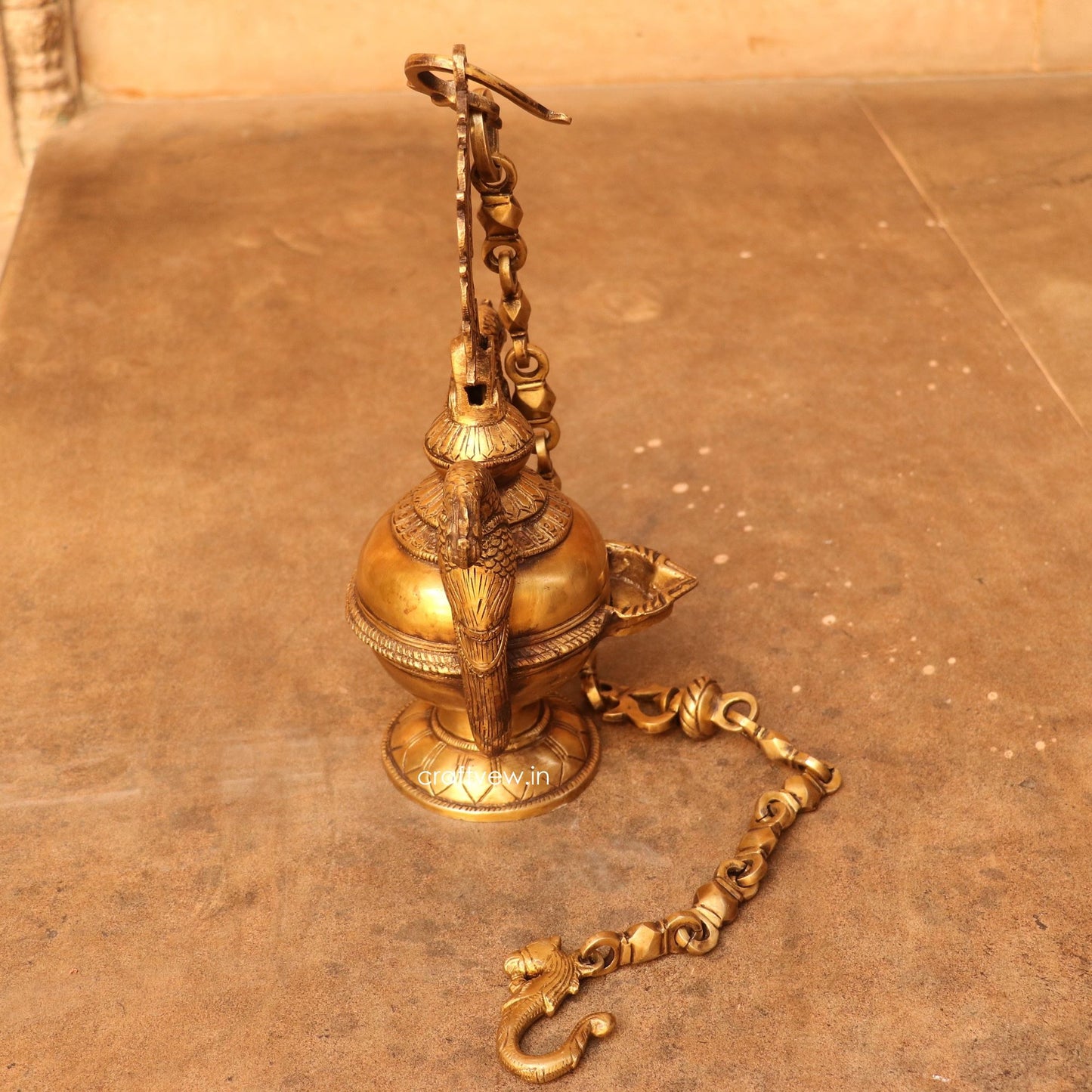 Brass Hanging Oil Lamp Décor Figurine 41"