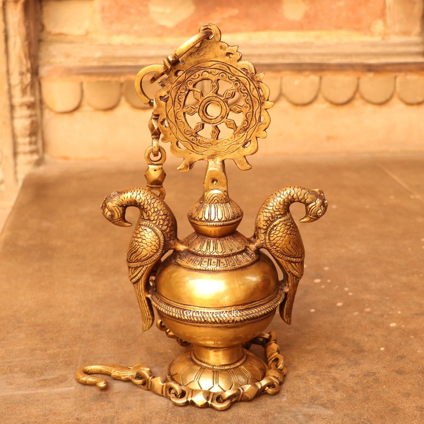 Brass Hanging Oil Lamp Décor Figurine 41"